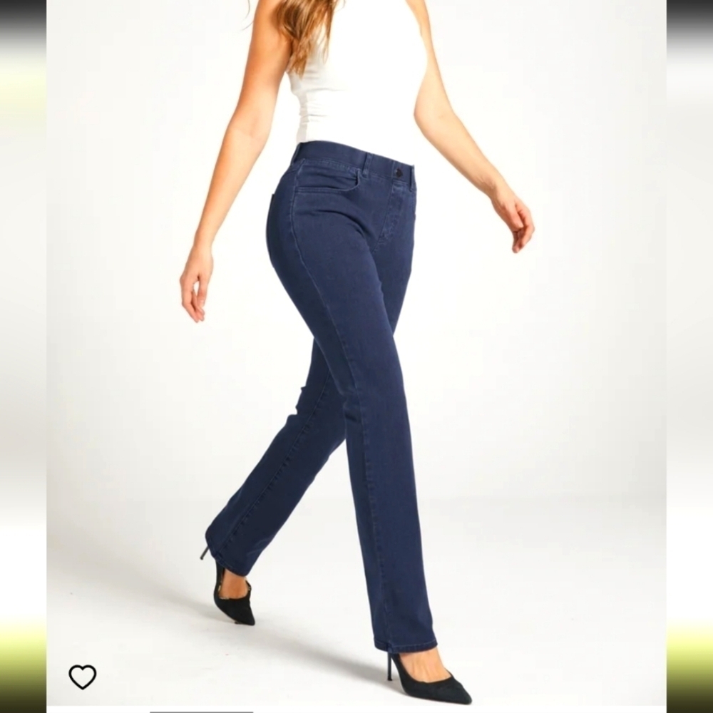 Betabrand women's dark indigo straight leg yoga Denim,4 pockets,Pull on,sz M.